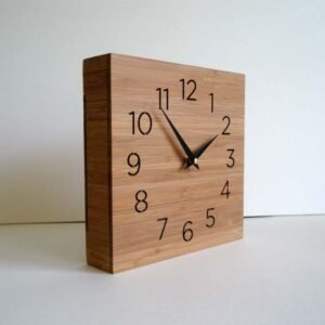 Square Wooden Desktop Clock – Laser Cut Plywood Table Clock (3.5 Inch)