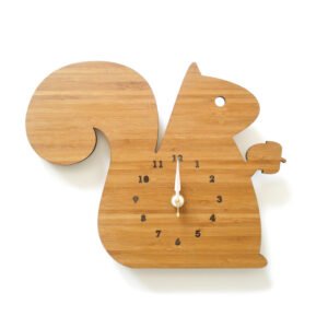 Squirrel Kids Wall Clock – Wooden Cartoon Animal Design