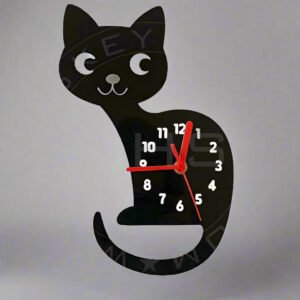 Black Cat Kids Wall Clock – Laser Cut Acrylic Cartoon Design