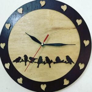 Laser Cut Wooden Wall Clock with Birds & Heart Design – Decorative Plywood Clock (10 Inch)