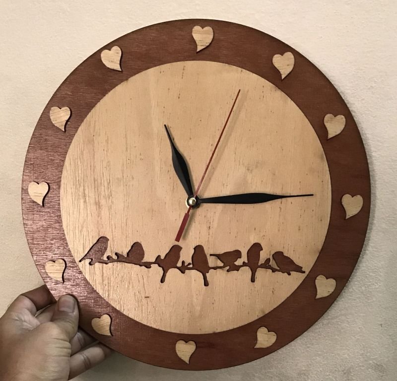 birds and hearts plywood wall clock2 - SHS Gifts | Crafted to Be Given