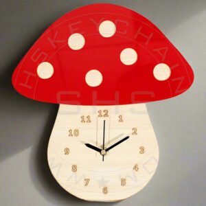 Mushroom Kids Wall Clock – Wooden & Acrylic Cartoon Design