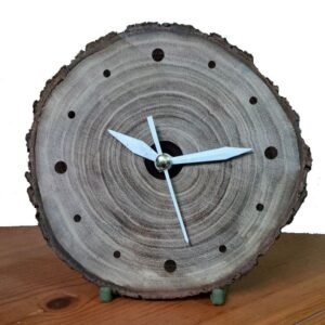 Natural Acacia Wood Log Desk Clock – Mini Rustic Edition