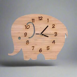Elephant Kids Wall Clock – Wooden Cartoon Learning Clock