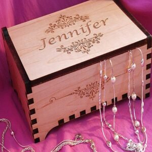 Personalized Wooden Jewelry Box with Engraving – 7x5 Inch