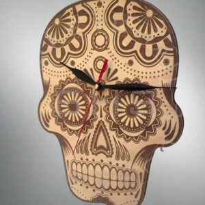 Sugar Skull Theme Wooden Wall Clock – Artistic Laser Cut Plywood Décor