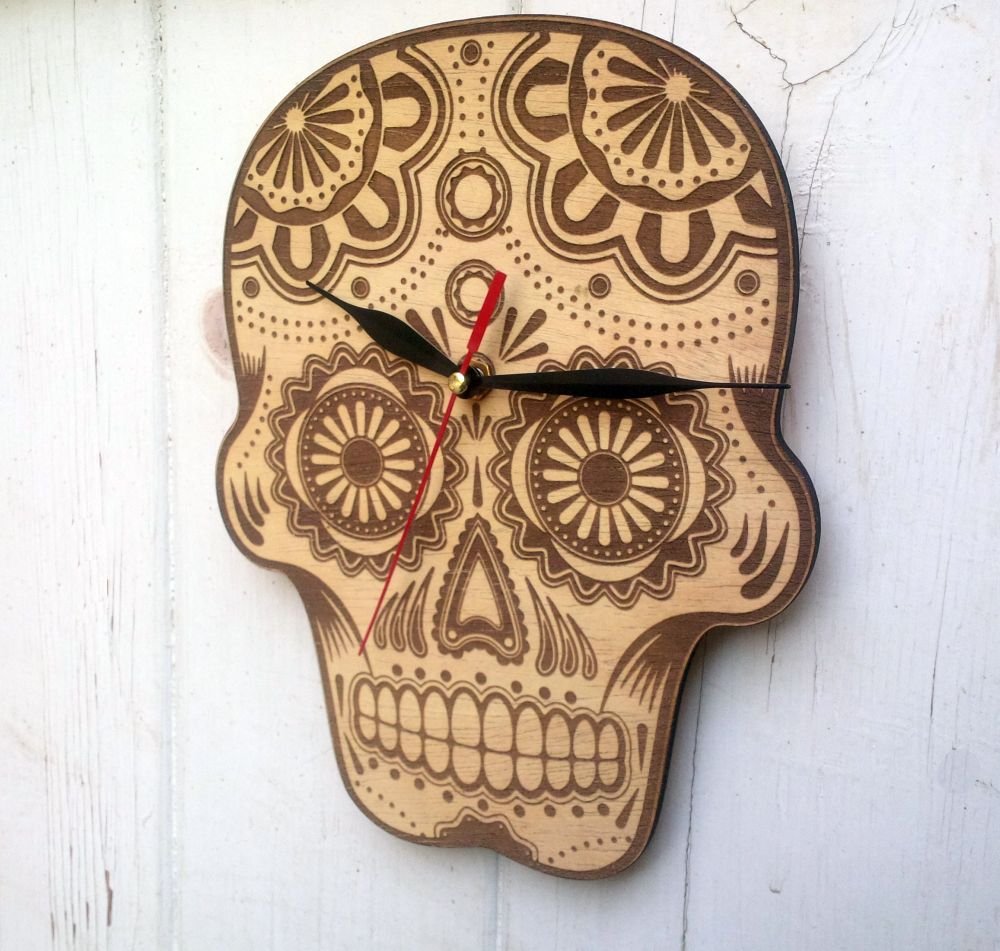 sugar skull wall clock plywood1 - SHS Gifts | Crafted to Be Given