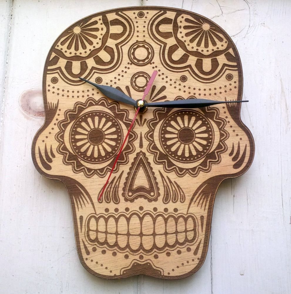 sugar skull wall clock plywood2 - SHS Gifts | Crafted to Be Given