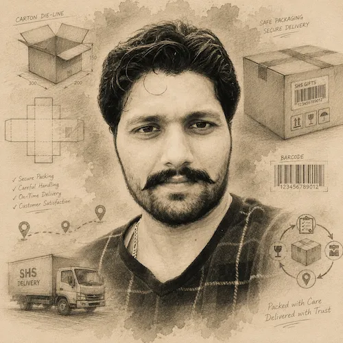 Almas Tariq, Packaging & Shipping Coordinator at SHS Gifts & Gadgets, ensuring secure packaging and timely dispatch of customer orders.